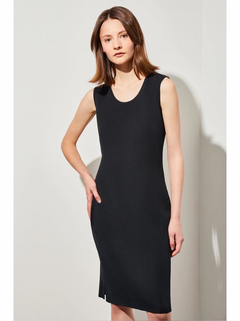 Ming Wang Black Sleeveless Sheath Knit Dress 2X Stretch Knee Length Minimalist
